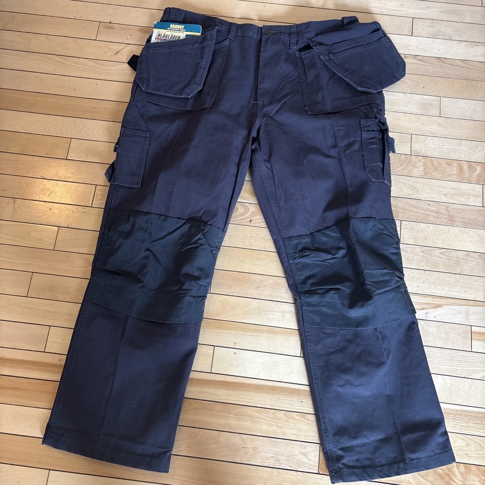 NEW BLAKLADER Canvas Work Pants 1630 Mens 44x32 Blue Knee Pouch Cargo Brawny